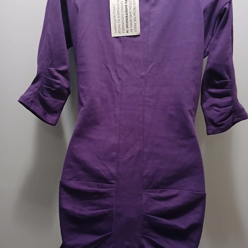 Liz Alig Cotton Dress Plum 3/4 Sleeves Size XS